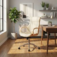 silla de oficina giratoria regulable en simil cuero naturalcrema