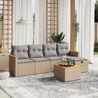 conjunto de sofas jardin con cojines beige mezcla 6 uds  mueble jardin mesa y sillas ratan pe cfw455611