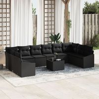 juego de sofa de jardin de 11 piezas con cojines de ratan de polietileno beige v4991 unico  negro