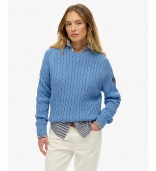 Superdry para mujer. W6110610A Jersey Slouchy Cable Knit azul (XXS), Casual, Algodón