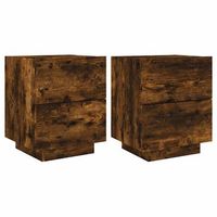 pack 2 uds mesita de noche  mesa auxiliar  mesilla luces led madera ingenieria roble ahumado