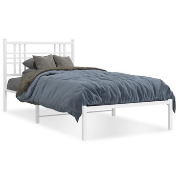 Cama Para Adulto | Cama Individual | Estructura De Cama De Metal Con Cabecero Blanco 107x203 Cm