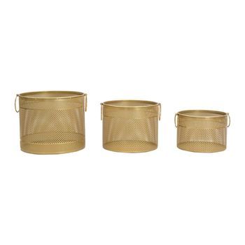 Set De 3 Portajarrones Tallados En Metal Dorado Ø Cm 40x34-35x28-30x22