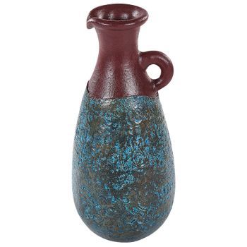 Jarrón De Terracota Azul Marrón 40 Cm Hecho Pintado A Mano Vintage Retro Velia