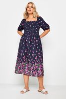 limited collection vestido nido de abeja azul de flores con manga abullonada mujer curvy y tallas grandes limited collection