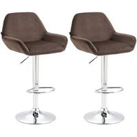 juego de 2 taburetes de bar con reposapies en forma de arco en metal cromado asiento de terciopelo marron 100004030