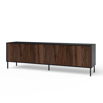 Aparador De 4 Puertas Budapest-s Negro/roble Río En Melamina Y Mdf Acanalado