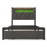 cama doble de 90x200 cm acabado capitone usb c led mando a distancia app cabecero con almacenamiento 2 cajones estructura de metal incluye colchon color gris