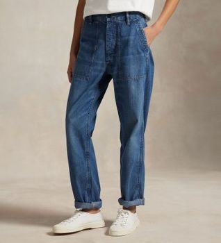 Polo Ralph Lauren para mujer. 211971230001 El pantalón Ricky de denim azul (42), Casual, Algodón