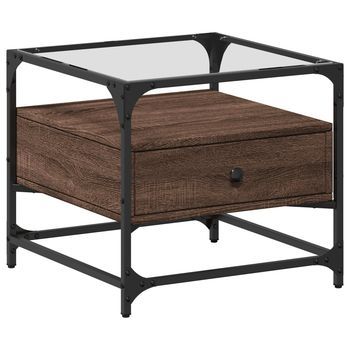 Mesa De Café | Mesa De Centro Con Puertas De Vidrio Marrón Roble 50x50x45 Cm