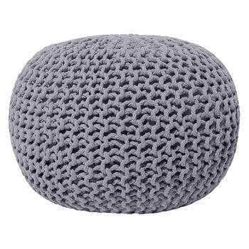 Puf Otomana Gris Oscuro Tejido De Algodón Relleno De Eps Reposapiés Pequeño Redondo 50 X 35 Cm Conrad