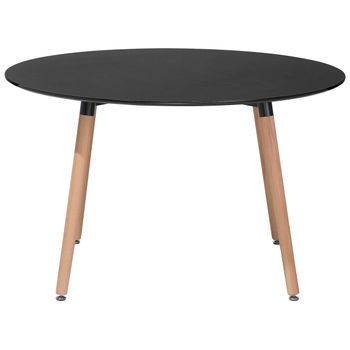 Mesa De Comedor De Madera De Haya Negra Redonda Ø 120 Cm Para Cocina Y Sala De Estar Estilo Minimalista Bovio