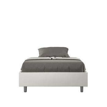 Cama Doble Con Almacenaje Acolchada Sin Cabecero 140x210 Cuero Sintético Blanco Azelia