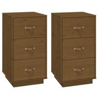pack 2 uds mesitas de noche  mesa auxiliar  mesilla madera de pino marron miel 40x40x75 cm