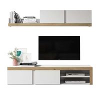 mueble de salon comedor fly 2 modulos color blanco y naturale estilo moderno almacenaje 200x180x40 cm