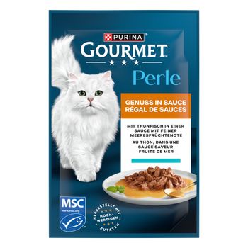 Purina Gourmet Perle Delicias en Salsa 52 x 85 g - Pack Ahorro -  52 x 85 g - Atún en una salsa con sabor a marisco