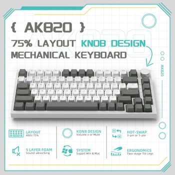 Teclado Mecánico para Juegos Ajazz AK820 con Cable, Perilla de Ajuste Metálica, 75% Teclado Mecánico de Oficina, Luz Blanca, DIY