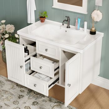Mueble De Baño Con Lavabo - Armario Suspendido - Mdf Y Cerámica - Blanco (78.5x46x46.8cm)