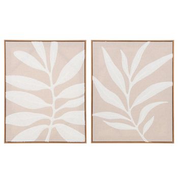 Cuadros bordados en tonos beige, marrón y blanco (x2) 40x50 cm