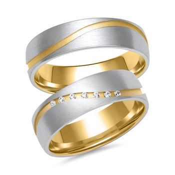 Alianzas de oro amarillo y blanco con 7 diamantes