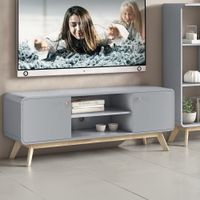 mueble de tv con 2 puertas en efecto de madera gris