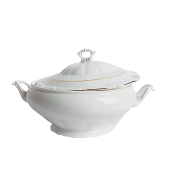 Sopera De Porcelana Blanca (3 L) Rhein, 1 Tapa De Porcelana, Filo De Oro