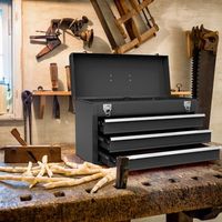 caja de herramientas metal portatil 3 cajones bandeja almacenamiento doble pestillo 52x21x30 cm negro