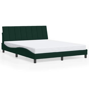 Cama Matrimonial | Cama Doble | Estructura Cama Sin Colchón Terciopelo Verde Oscuro 160x200 Cm Cfw10485