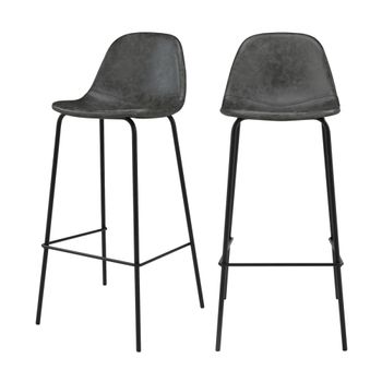 Set de 2 sillas de bar 75 cm en piel sintética gris/negro