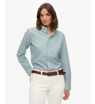 Superdry para mujer. W4010565A Camisa Slim Oxford turquesa (S), Casual, Verde, Algodón, Clásico, Manga larga