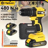mellwin-taladro de impacto electrico sin escobillas 13mm 25  3 pares taladro plano de mano destornillador herramientas electricas para pin de bateria makita de 18v