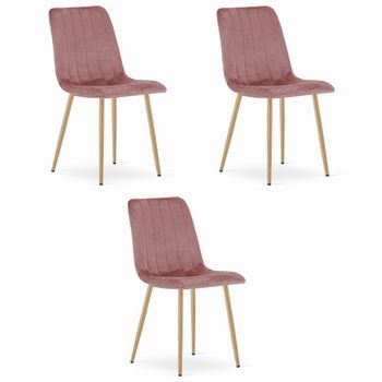 Set De 3 Silla De Comedor Tela De Terciopelo Valora Jewa Asiento De Terciopelo Rosa
