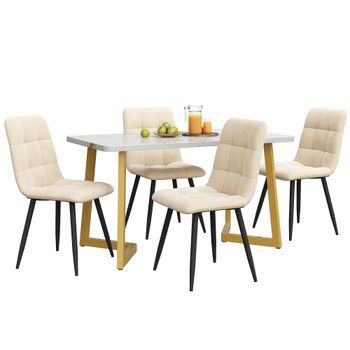 Conjunto Mesa De Cocina Y Juego De Comedor Con 4 Sillas, Mesa De Comedor Rectangular Compacta, 117cm, Mdf Y Terciopelo, Beige Y Dorado