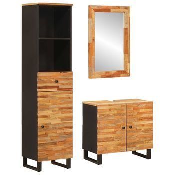 Juegos De Baño Con Cajón Natural Madera De Mango Maciza Vidaxl