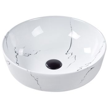 Lavabo Sobre Encimera Baño Cerámica Blanco Efecto Mármol 42 X 42 Cm Hopi