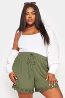 yours pantalones cortos caqui con puntilla festoneada mujer curvy y tallas grandes yours