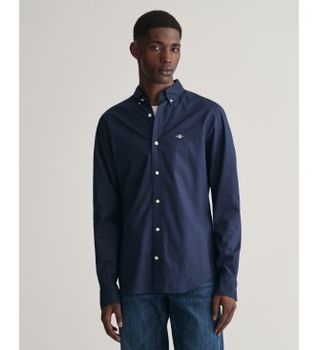 Gant para hombre. 3000102 Camisa Slim Fit de popelina marino (L), Casual, Algodón, Clásico, Manga larga