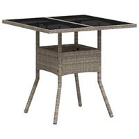 mesa de jardin  mesa de exterior superficie de vidrio y ratan pe gris 80x80x75 cm
