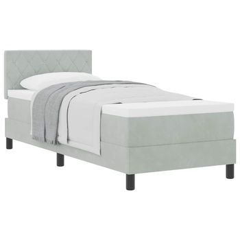 Cama Individual | Cama Para Adulto | Cama Tipo Box Spring Gris Claro 80 X 200 Cm Terciopelo