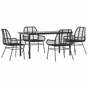 Juego De Comedor Jardín 5 Uds Ratán Sintético Vidrio Negro Cfw775009