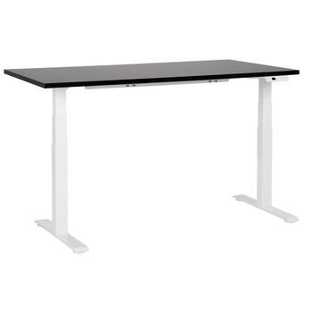 Escritorio De Altura Regulable Eléctrico Oficina Moderna Patas Cuadradas 160 X 72 Cm Tablero Negro Soporte De Acero Blanco Destines