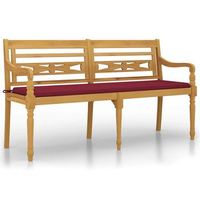 banco batavia con cojin rojo vino madera maciza de teca 150 cm