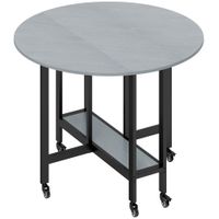 homcom mesa de comedor plegable con ruedas y estante abierto mesa de cocina para espacios pequenos gris cemento