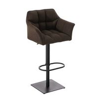 taburete de bar silla alta para mostrador costura cuadrada asiento de tela marron estructura de metal negro 100004694