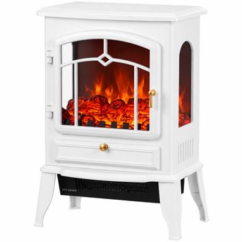 HOMCOM Chimenea eléctrica independiente con panorámica de 3 lados, chimenea eléctrica, 39x24x57 cm Blanco