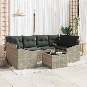 Set De Sofá De Jardín Set De 7 Beige Y Gris Oscuro Ratán V5621 Unico / Gris