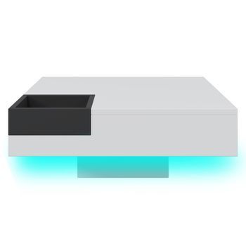 Mesa De Centro Cuadrada Con Iluminación Led, Espacio De Almacenamiento Extraíble, Color Blanco Y Negro.