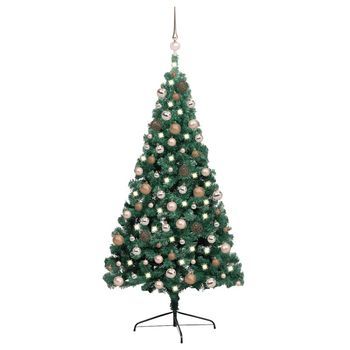 Medio Árbol De Navidad Con Luces Y Bolas Verde 240 Cm Vidaxl