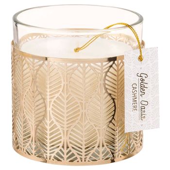 Vela perfumada en tarro de vidrio y metal dorado 350g