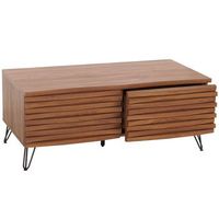 mesa de centro mesa de salon de diseno curvada 2 cajones en madera de mango y metal 46x110x55 cm aspecto nogal 040008457